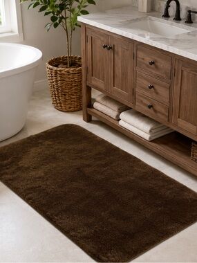 NEW Prestige Plush Bath Rug 30x50 Mocha Brown Soft Nylon Non-Slip Bathroom Mat